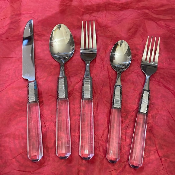MCM Vintage clear acrylic 20 piece‎ flatware set service for 6 Taiwan & Korea